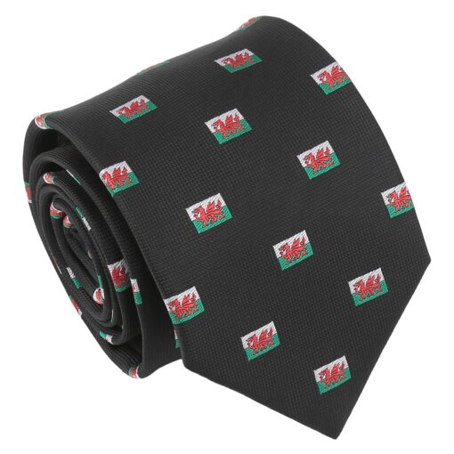 Black Welsh Flag Embroidered Tie