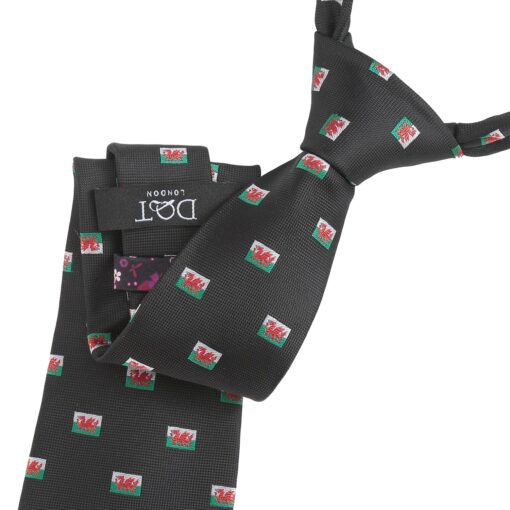 Black Welsh Flag Embroidered Tie