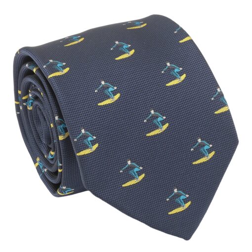 Navy Blue Surfing Sports Embroidered Tie