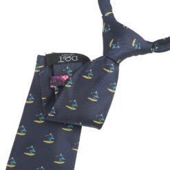 Navy Blue Surfing Sports Embroidered Tie
