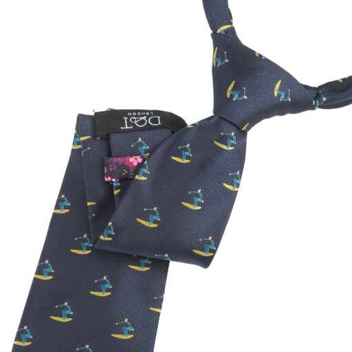 Navy Blue Surfing Sports Embroidered Tie