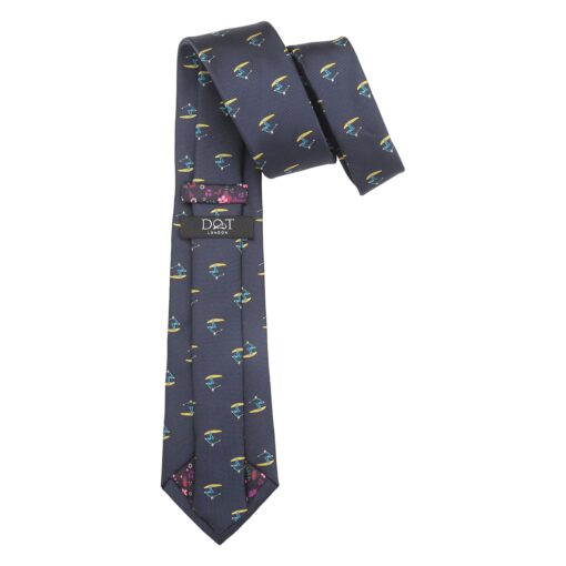 Navy Blue Surfing Sports Embroidered Tie