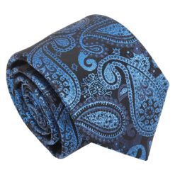 Blue & Black Metallic Paisley Bohemian Tie