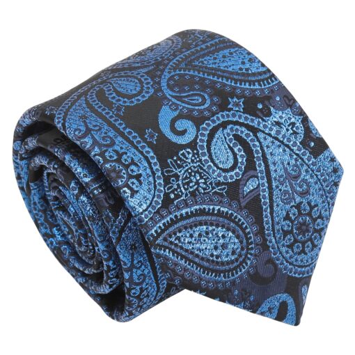 Blue & Black Metallic Paisley Bohemian Tie