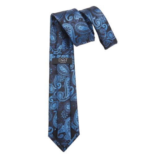 Blue & Black Metallic Paisley Bohemian Tie