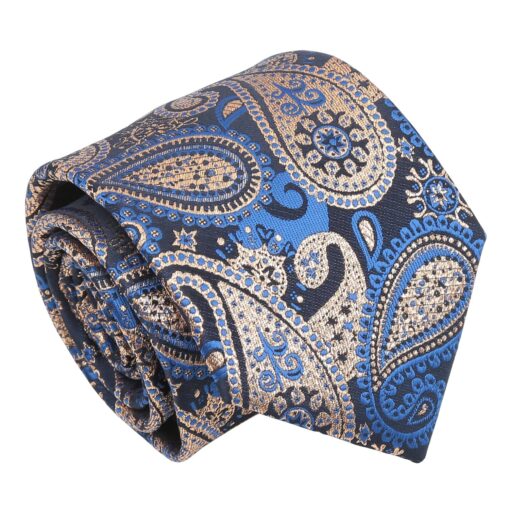 Blue & Black Metallic Paisley Bohemian Tie