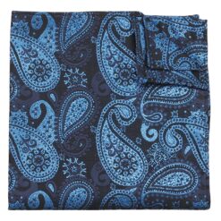 Blue & Black Metallic Paisley Bohemian Pocket Square