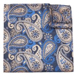 Blue & Black Metallic Paisley Bohemian Pocket Square