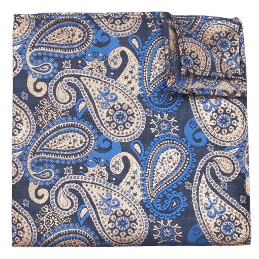 Blue & Black Metallic Paisley Bohemian Pocket Square