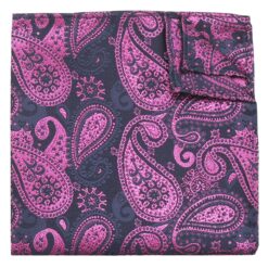 Blue & Black Metallic Paisley Bohemian Pocket Square