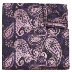 Blue & Black Metallic Paisley Bohemian Pocket Square
