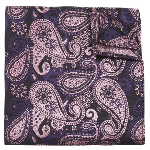 Blue & Black Metallic Paisley Bohemian Pocket Square