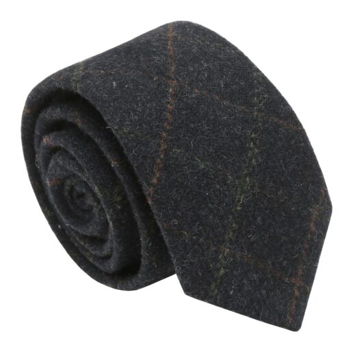 Dark Olive Tweed Check Slim Tie