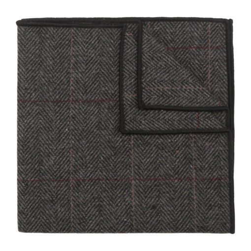 Charcoal Tweed Herringbone Check Pocket Square