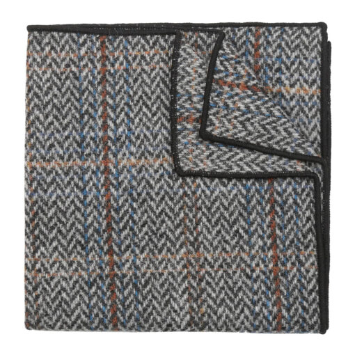 Charcoal Tweed Herringbone Check Pocket Square