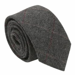 Charcoal Tweed Herringbone Check Slim Tie