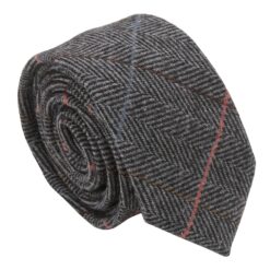 Charcoal Tweed Herringbone Check Slim Tie