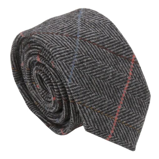 Charcoal Tweed Herringbone Check Slim Tie