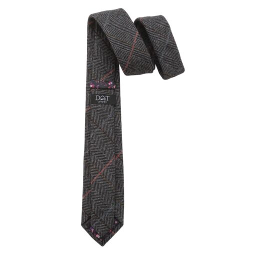 Charcoal Tweed Herringbone Check Slim Tie