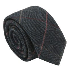 Charcoal Tweed Herringbone Check Slim Tie