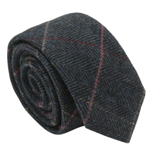 Charcoal Tweed Herringbone Check Slim Tie