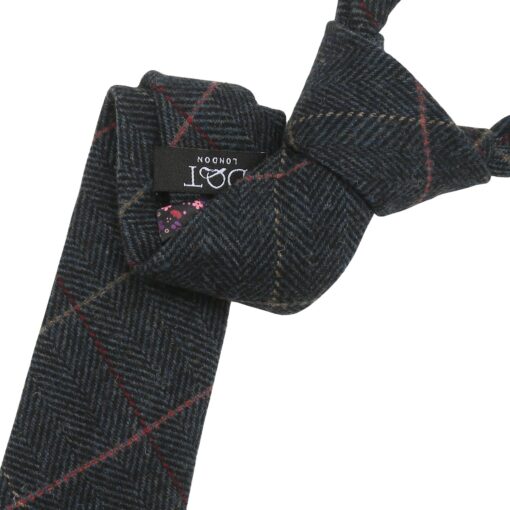 Charcoal Tweed Herringbone Check Slim Tie