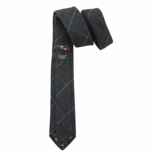 Charcoal Tweed Herringbone Check Slim Tie