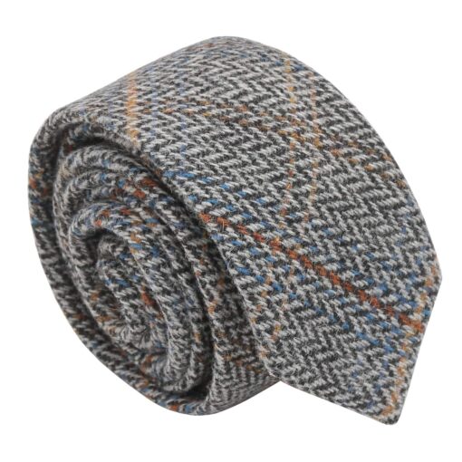 Charcoal Tweed Herringbone Check Slim Tie