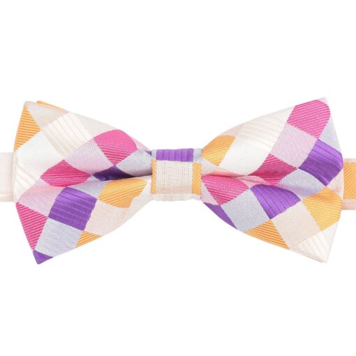 Pink Purple & Orange Colourful Check Pre-Tied Thistle Bow Tie