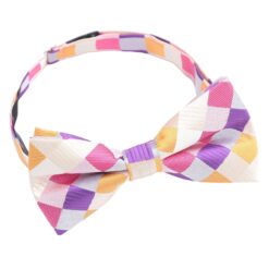 Pink Purple & Orange Colourful Check Pre-Tied Bow Tie