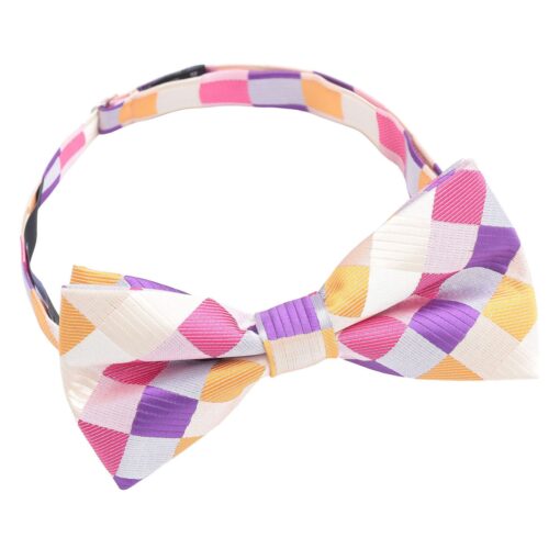 Pink Purple & Orange Colourful Check Pre-Tied Bow Tie