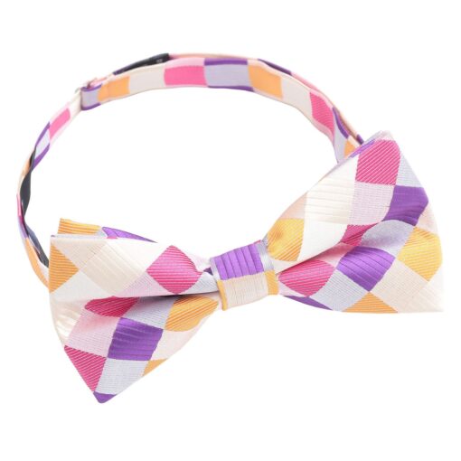 Pink Purple & Orange Colourful Check Pre-Tied Thistle Bow Tie