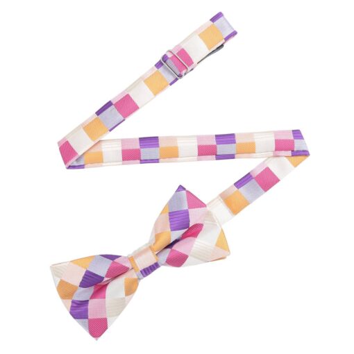 Pink Purple & Orange Colourful Check Pre-Tied Bow Tie
