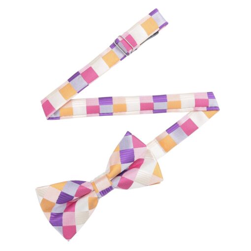 Pink Purple & Orange Colourful Check Pre-Tied Thistle Bow Tie