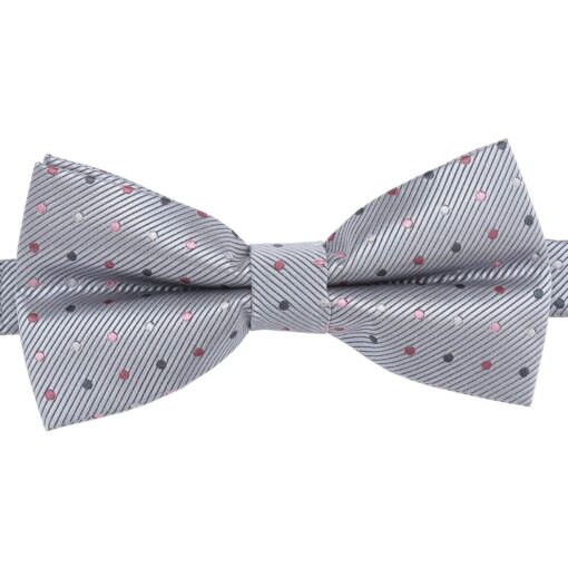 Silver Colourful Polka Dot Pre-Tied Thistle Bow Tie