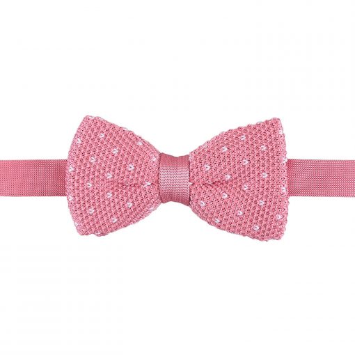 Baby Pink Flecked V Polka Dot Knitted Pre-Tied Thistle Bow Tie