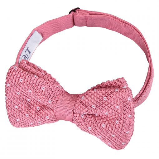 Baby Pink Flecked V Polka Dot Knitted Pre-Tied Thistle Bow Tie