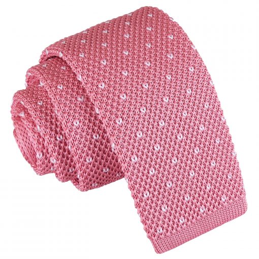 Baby Pink Flecked V Polka Dot Knitted Skinny Tie