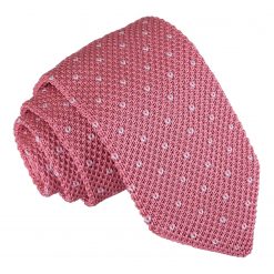 Baby Pink Flecked V Polka Dot Knitted Slim Tie