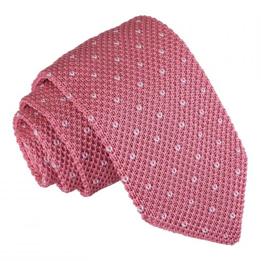 Baby Pink Flecked V Polka Dot Knitted Slim Tie