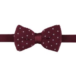 Burgundy Flecked V Polka Dot Knitted Pre-Tied Bow Tie