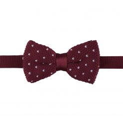 Burgundy Flecked V Polka Dot Knitted Pre-Tied Thistle Bow Tie