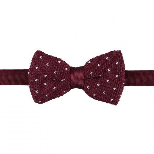 Burgundy Flecked V Polka Dot Knitted Pre-Tied Thistle Bow Tie