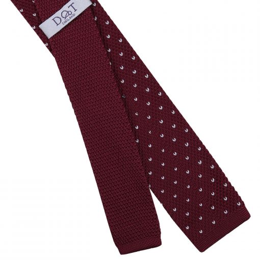 Burgundy Flecked V Polka Dot Knitted Skinny Tie