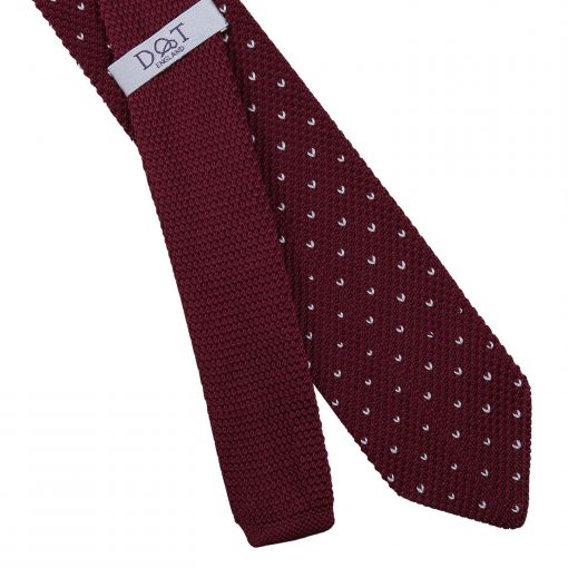 Burgundy Flecked V Polka Dot Knitted Slim Tie