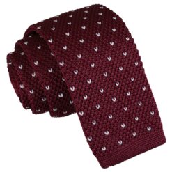 Burgundy Flecked V Polka Dot Knitted Slim Tie