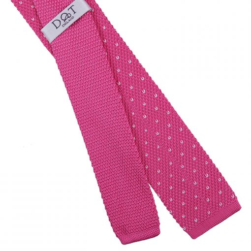 Fuchsia Pink Flecked V Polka Dot Knitted Skinny Tie