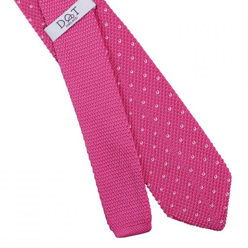 Fuchsia Pink Flecked V Polka Dot Knitted Slim Tie