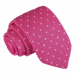 Fuchsia Pink Flecked V Polka Dot Knitted Slim Tie