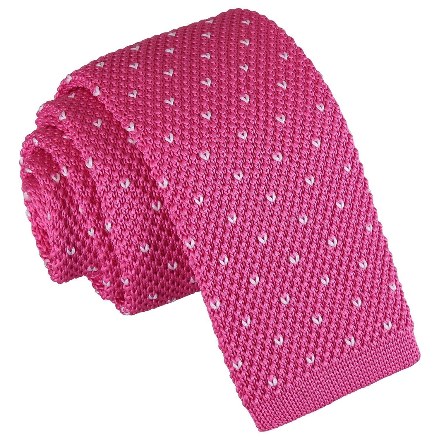 Fuchsia Pink Flecked V Polka Dot Knitted Skinny Tie Fuchsia Pink Flecked V Polka Dot Knitted Skinny Tie